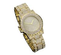 TOYANDONA Elegant Lady Leisure Watch with Alloy Steel Band Quartz Movement Full Rhinestone Design Stylish Women's Wristwatch for Student and Casual Wear Gold Tone and Lightweight Timepiece