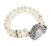 TOYANDONA Elegant Women Pearl Bracelet Watch with Quartz Movement, White Plastic and Alloy Material, Creative Design for Parties and Appointments, Fashionable Lady Wrist Watch