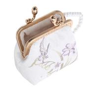 TOYANDONA Embroidered Clutch Bag Floral Mini Wallet with Double Clasp Closure Chinese Traditional Flower Design Coin Purse for Women Small Brocade Makeup Pouch with Pearl Trim Versatile for