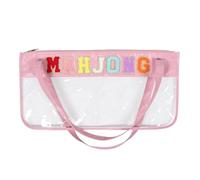 TOYANDONA Embroidered Pu Mahjong Tile Storage Bag with Zipper Large Capacity Mahjong Accessories Organizer Tote Travel and Home Use