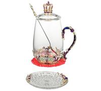 TOYANDONA Enamel Tea Cup Set Glass Flower Mug with Crown Design for Hot Beverages Decorative Clear Drinking Cups Gift for Family and Friends