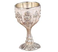 TOYANDONA European Vintage Zinc Alloy Wine Goblet with Delicate Rose Engraving Smooth Surface Household Liquor Cup for Banquets and Silver-White High Footed Goblet