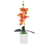 TOYANDONA Fake Orchid in Pot White Orchid Fake Potted Orchid Faux Orchid Flowers Fake Potted Flowers Artificial Flower Arrangements for Table Centerpiece Realist Fake Plant Decoration Orange