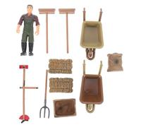 TOYANDONA Farm Accessories Toys Set - 11Pcs Miniature Farm Tools Including Bale Straw Fork and Cart for Realistic Play and Decor