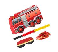 TOYANDONA Fire Emergency Truck Pinata with Blindfold Bat and Confetti Bright Colorful Fire Engine Party Decoration for Boys Birthday Shower Supplies