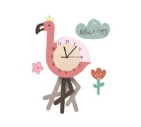 TOYANDONA Flamingo Pattern PVC Pendulum Wall Clock Silent Ticking Decorative Kindergarten Indoor Clock for Bedroom Living Study Kitchen Pink