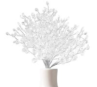 TOYANDONA Floral Wire 50 Stems Artificial Bouquet Acrylic Bead Drops Spray DIY Crafts Diamante Flower Branches for Thanksgiving Decorations Wedding Christmas 16cm White Vase