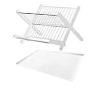 TOYANDONA Folding Kitchen Dish Drying Rack with Drip Tray Compact Multi-functional Plate and Bowl Strainer for Countertop Storage Space-saving White Dish Drainer Holder