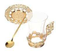 TOYANDONA Glass Tea Cup and Saucer Set, Beautifully Carved Coffee Cups with Spoons, Versatile Drinkware for Restaurant and Home