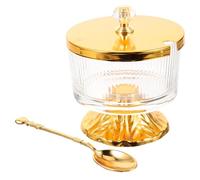 TOYANDONA Gold Glass Canister Set for Kitchen Countertop, Iron Art Sugar and Salt Container with Lid and Spoon, European Style Glass Coffee Jar for Home Storage and Dining Room Decoration