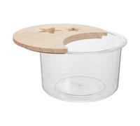 TOYANDONA Hamster Sand Bath Box with Removable Wood Lid and Non-slip Base, round Abs Sandbox for Small Pets like Hamsters and Gerbils, for Grooming and Digging Activities