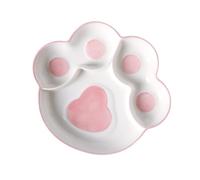 TOYANDONA Hand-Painted Pink Ceramic Divided Dessert Plate with Cat Paw Design Food Storage Snack Plate with Multiple Compartments Easy-Clean Porcelain Tray for Home Picnic and Restaurant Use