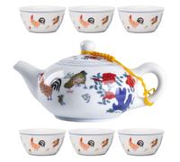 TOYANDONA Handheld Ceramic Teapot Set with 7pcs Blue and White Porcelain Cups, Vintage Gongfu Tea Brewing Pot, Stovetop Compatible Teakettle for Loose Leaf Tea in Traditional Chinese Style