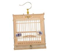 TOYANDONA Handmade Bamboo Pet Bird Cage with Removable Tray Hanging Hook Small Rectangular Aviary for Budgies Lovebirds Parakeets Carbonized Bamboo with Ergonomic Door for Easy Cleaning and