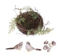 TOYANDONA Handmade Rattan Bird Nest with Leaves Artificial Bird Shelter Wedding Photo Prop Set for Garden and Photography