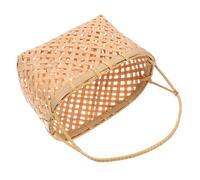 TOYANDONA Handmade Woven Bamboo Basket Portable Picnic and Camping Storage Basket with Comfortable Handle Hollow-out Design for Fruit Washing Natural Safe Material Large Random Color