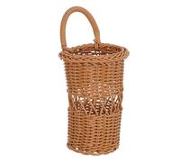 TOYANDONA Handmade Woven Wall-mounted Cutlery Holder Basket, Small Brown Wicker Silverware Organizer for Kitchen Utensils and Chopstick Storage, 9.5x5x3.6in Rustic Utensil Rack for Home