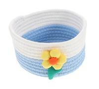 TOYANDONA Handwoven Small Cotton Rope Storage Basket for Home and Office Versatile Organizer for Cosmetics Keys and Sundries Woven Desktop Storage Bin for Shelves and Desktops White and Blue
