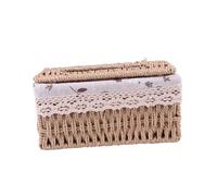 TOYANDONA Handwoven Woven Desktop Tissue Box with Cloth Lace Napkin Cover Beige Decorative Household Napkin Case and Home Storage Organizer for Living and Office