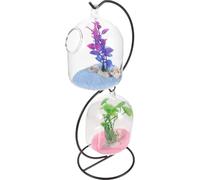 TOYANDONA Hanging Glass Betta Fish Bowl Desktop Aquarium with Iron Frame Mini Fish Tank with Highly Glass Space-saving Modern Design for Home and Office Decoration