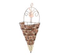 TOYANDONA Hanging Triangular Wall Planter Basket, Brown Imitation Wicker Flower Basket with Iron Frame, Plastic Wall Storage Holder for Indoor Home Decor and Kitchen Sundries Organizer
