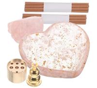 TOYANDONA Heart-Shaped Natural Crystal Incense Holder Set - Luxury Pink Smudge Bowl with Removable Zinc Alloy Ash Collector - Meditation & Yoga Decor for Incense Sticks, Rattan & Smudging