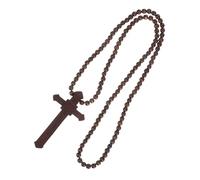 TOYANDONA Hip-hop Style Wooden Cross Necklace for Men Women Lightweight Wood Beads Rosary Jewelry Christian Prayer Meditation Beads Baptism Christmas Unisex Religious Pendant