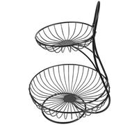 TOYANDONA Iron Art Double-Layer Fruit Basket Black Metal Kitchen Storage Organizer Basket for Snacks and Fruits Suitable for Restaurant and Home Use