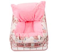 TOYANDONA Iron Hamster Platform Bed 2pcs Set with Pink Iron Frame and White Plush Nest, Small Animal Cage Accessory Suitable for Hamsters, Chinchillas, and Dwarf Rodents