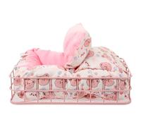 TOYANDONA Iron Hamster Platform Nest 2pcs Set with Pink Metal Frame and White Plush Bear, Stable Small Animal Bed for Hamsters, Chinchillas, and Squirrels in Cage