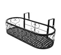 TOYANDONA Ironwork Hanging Flower Rack for Balcony Railing with Rustproof Coating, Oval 50x20x12cm Plant Holder with Hooks for Outdoor Garden and Patio