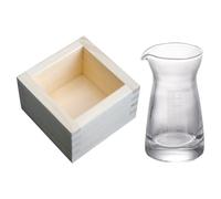 TOYANDONA Japanese Sake Cup Set 2Pcs with Wooden Box, Square Wood Grain Sake Glasses with Measurement Markings, Traditional Rice Wine Cups for Asian Drinkware and Tea Serving