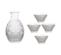 TOYANDONA Japanese Style Glass Sake Bottle with Pot and Cups Smooth Polished Rim Transparent Wine Holder for Home Restaurant Tea House Use Delicate Craftsmanship and Safe Random Color