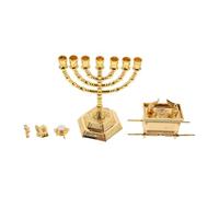 TOYANDONA Jewish Hanukkah Candle Holder Statue Set, Gold Spiritual Ark of the Covenant Figurine, Small Decorative Religious Sculpture for Home Worship and Table Display