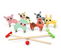 TOYANDONA Kids Animal Croquet Set Wooden Croquet Kit with Cartoon Animal Shapes Indoor Outdoor Family Lawn Game for Coordination and Fun