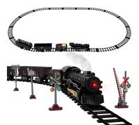 TOYANDONA Kids Train Set Battery Powered Model Train with Locomotive 3 Cargo Cars Curved and Straight Tracks Road Signs for Creative Play and Christmas Tree Floor Decoration