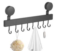 TOYANDONA Kitchen Wall Mounted Suction Cup Hook Rack 40cm with 8 Heavy Duty Gunmetal Hooks, Suction Towel Holder for Kitchen Utensils, Pots, Pans and Bathroom Storage Organizer