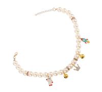 TOYANDONA Kitten Bell Collar Handmade Pearl Necklace Pet Collar with Crown Pendant Decorative Puppy Neck Ornament for Pet Photography and Party Use