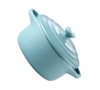 TOYANDONA Lake Blue Ceramic Double Handle Stew Bowl with Lid for Home Kitchen Microwave Oven Compatible Fireproof Soup Pot for Cooking and Serving