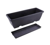 TOYANDONA Large Black Plastic Rectangular Flower Planter with Drainage Hole and Clip-on Saucer, Balcony Pot for Indoor and Outdoor Vegetable and Herb Gardening, Sturdy Garden Planting Trough