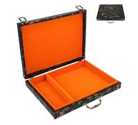 TOYANDONA Large Capacity Wooden Mahjong Storage Box with Embossed Design Portable Organizer Case for Chinese Mahjong Tiles Vintage Style Carrying Case