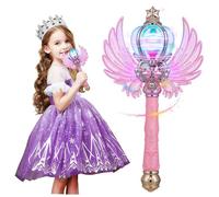 TOYANDONA Light Up Fairy Wand with Music and Wings for Bright Glowing Princess Stick for Birthday Parties Dress Up and Festive Events Cute Pink Novelty Photo Glowing Prop
