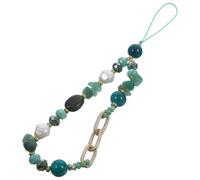 TOYANDONA Lightweight Green Beaded Phone Lanyard with Crystal and Aluminium Stones, Decorative Mobile Phone Strap for Outdoor Travel, Suitable for Key Ring and Backpack