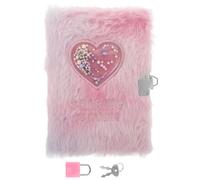 TOYANDONA Lockable Journal with Soft Plush Faux Fur Cover, A6 Size Personal Diary with Heart Lock and Tie-dye Pattern, School Writing Notebook for ’ Secret Notes