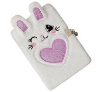 TOYANDONA Lockable Plush Cartoon Rabbit Diary Notebook with Heart-shaped Lock and Purple Cover, Small Cute Notepad for School Notes and Personal Journal Writing