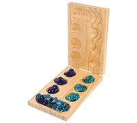 TOYANDONA Mancala Board Game Toy Set Age 12+: Marble Game with Wood Board Color Glass Stones Storage Bag Hardwood Folding Game Board for the Whole Family