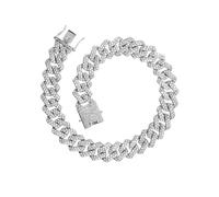TOYANDONA Men's Hip-Hop Full Rhinestone Link Chain Bracelet, Silver Metal Link Bracelet 20cm Diamond-Cut, Stylish Hip Hop Jewelry for Streetwear and Party