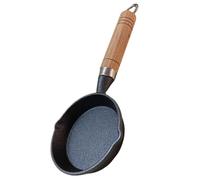 TOYANDONA Mini Cast Iron Frying Pan with Wooden Handle for Single Portions | Even Heat Distribution, Wear Resistant Base, Non Stick Surface, Easy Sauce Pouring, Black Finish
