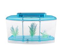 TOYANDONA Mini Fish Tank Aquarium with Three Grid Design, Easy to Care and Install, Blue Plastic Small Desktop Goldfish Tank for Home Decoration and Shop Use