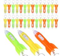 TOYANDONA Mini Flashlight Keychain, 30pcs Rocket Keychain Flashlight Key Ring for Kids Outer Space Party Favors Birthday Goodie Bag Fillers Prizes (Random Color)